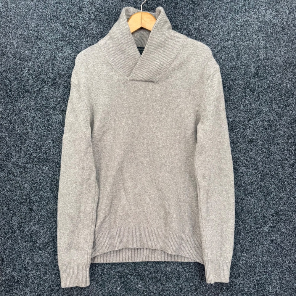 Banana Republic Mens Eco Sweater Medium Beige Shawl Collar Pullover Cotton Blend